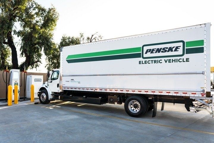 penske electric vehicle at charging station