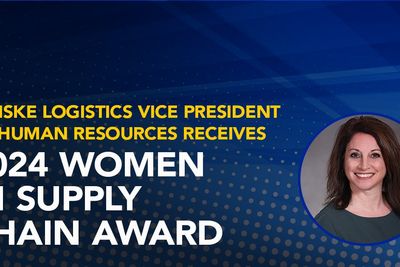 Graphic with portrait of Carie Seymour and text reading "Penske Logistics VIce President of Human Resources receives 2024 Women in Supply Chain Award"