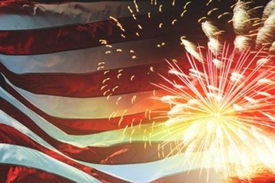 United States flag with firefowrks