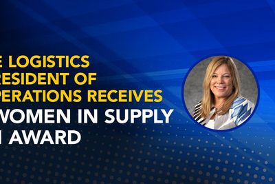 Graphic with headshot of Jamie Rigot plus text: "Penske Logistics Vice President of DCC Operations Receives 2022 Women in Supply Chain Award"