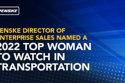 Graphic with text "Penske Director of Enterprise Sales Named A 2022 Top Woman to Watch in Transportation"