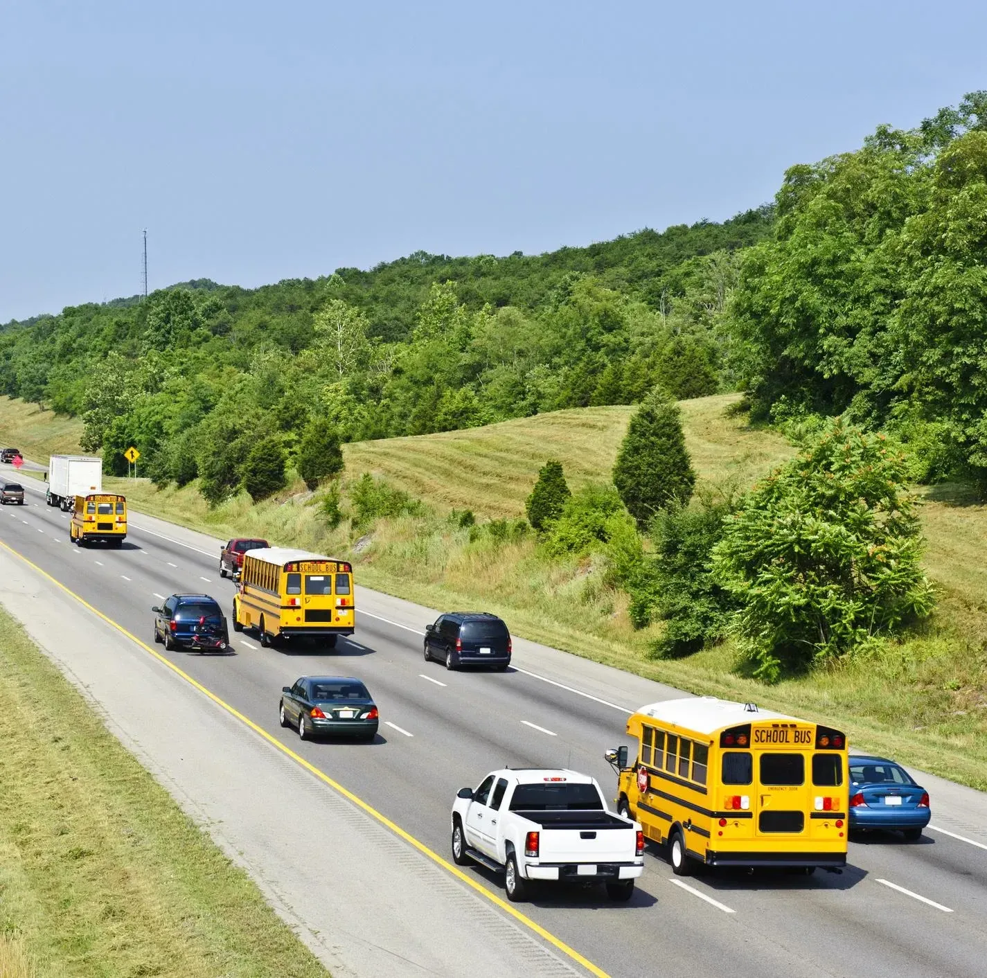 School buses on the road